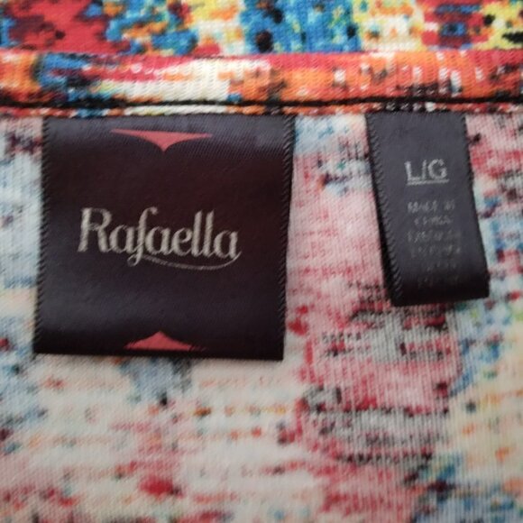 Rafaella |  Black Leather Red Multi Print Top | Size L - Picture 7 of 8